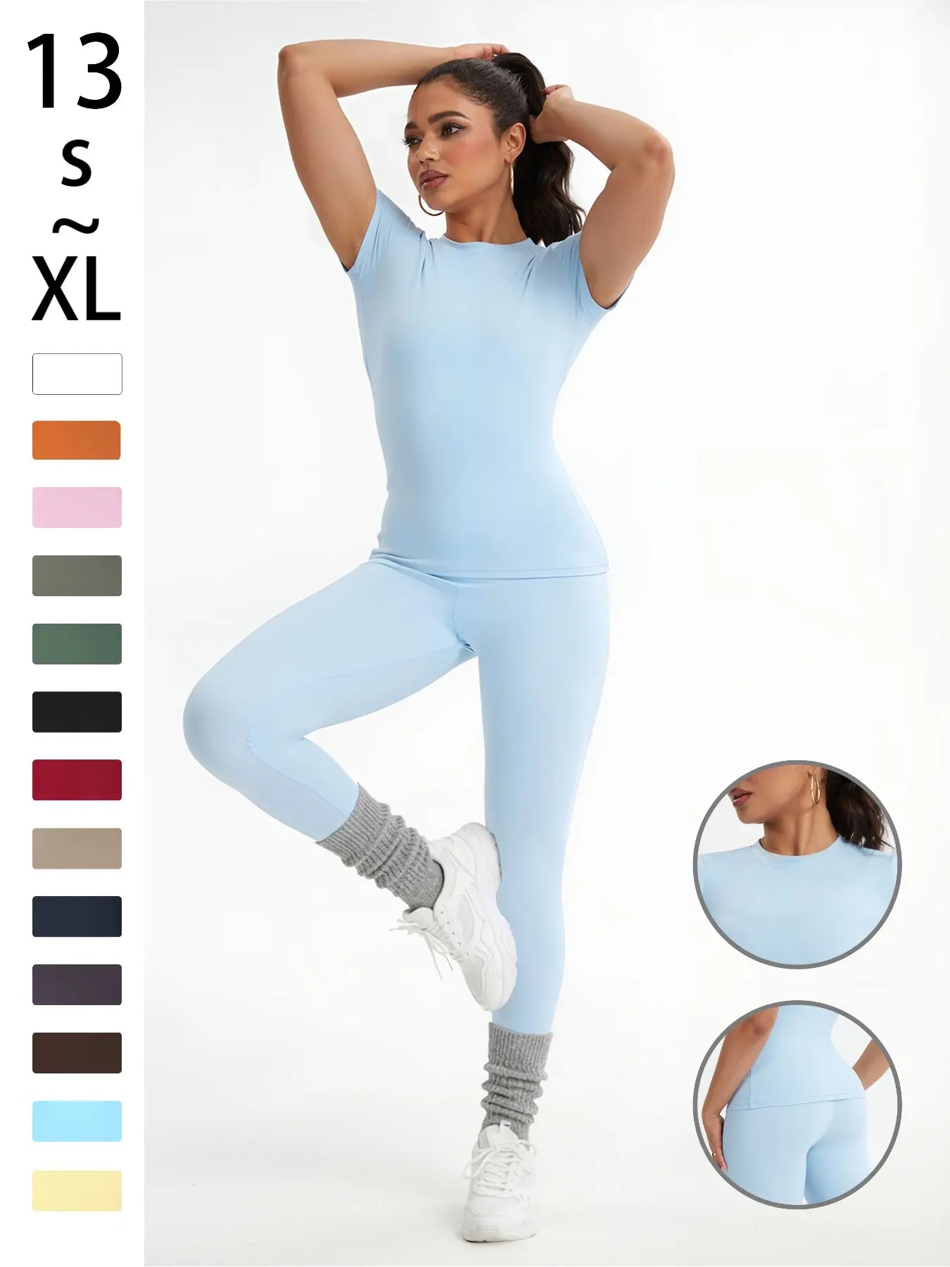 Elevate Your Workout with Our Women's Slim-Fit Sportswear Set - Stylish Short Sleeve Top & High-Waisted Yoga Pants for Gym, Running, and Outdoor Adventures